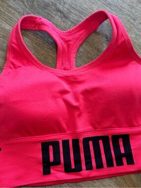 Puma Hot Pink Racerback Sports Bra with Black Logo